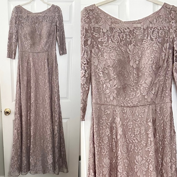 La Femme  Lace Quarter
Length Sleeve Bateau A-line
Dress size 6 Formal Gown - Picture 7 of 15